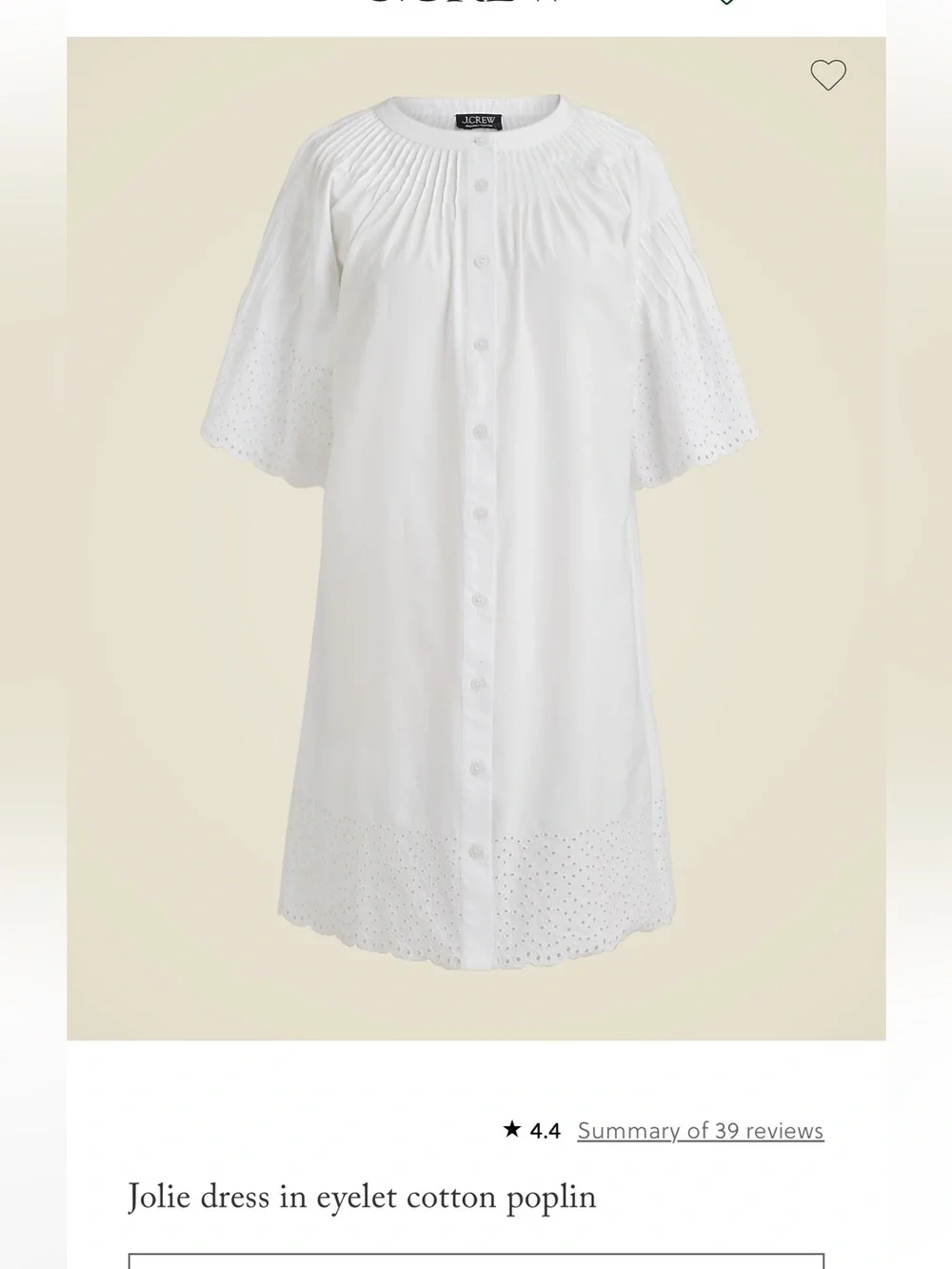 J. Crew White Eyelet Cotton Poplin Tunic Dress